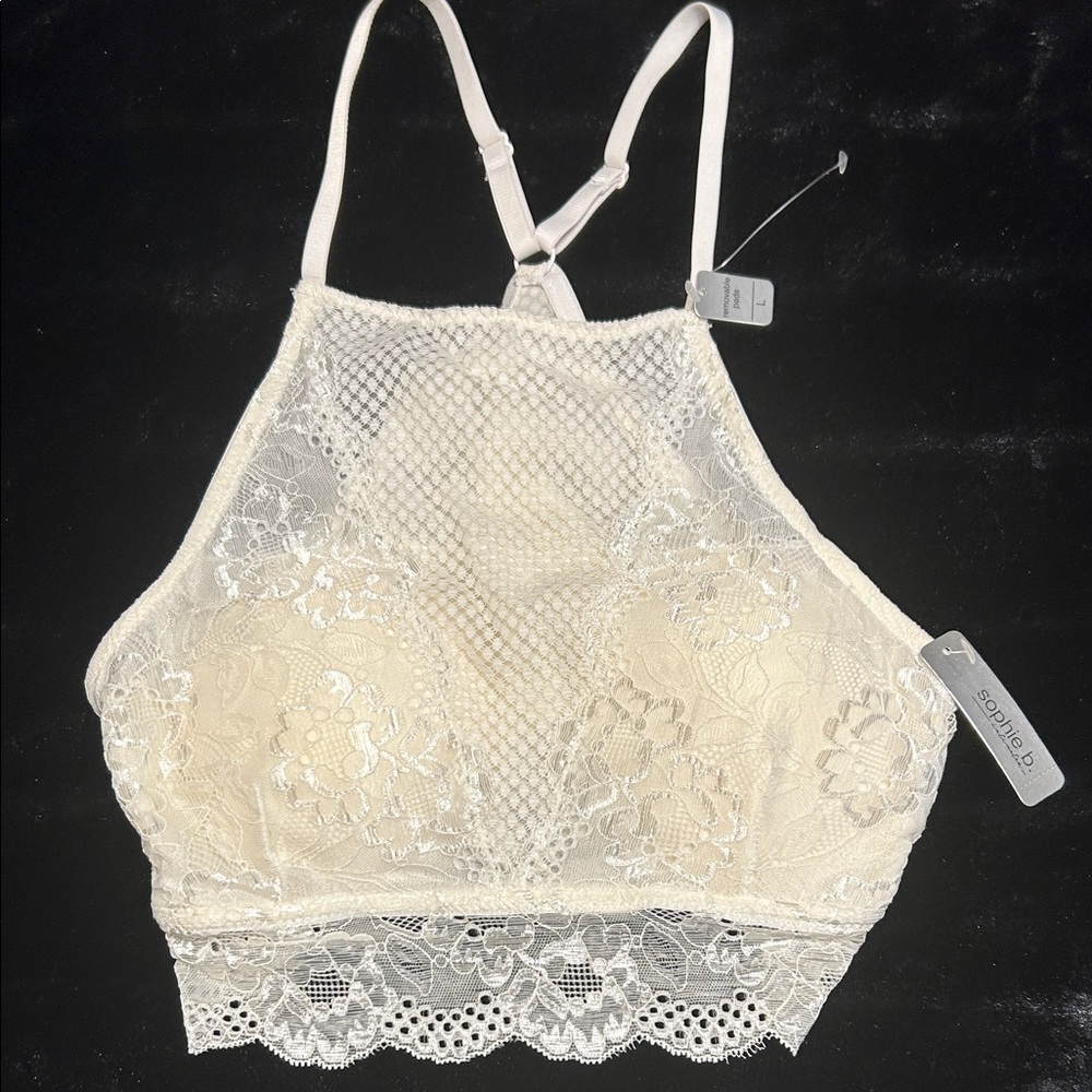 NWT sophie b. Ivory Lace Halter Bralette